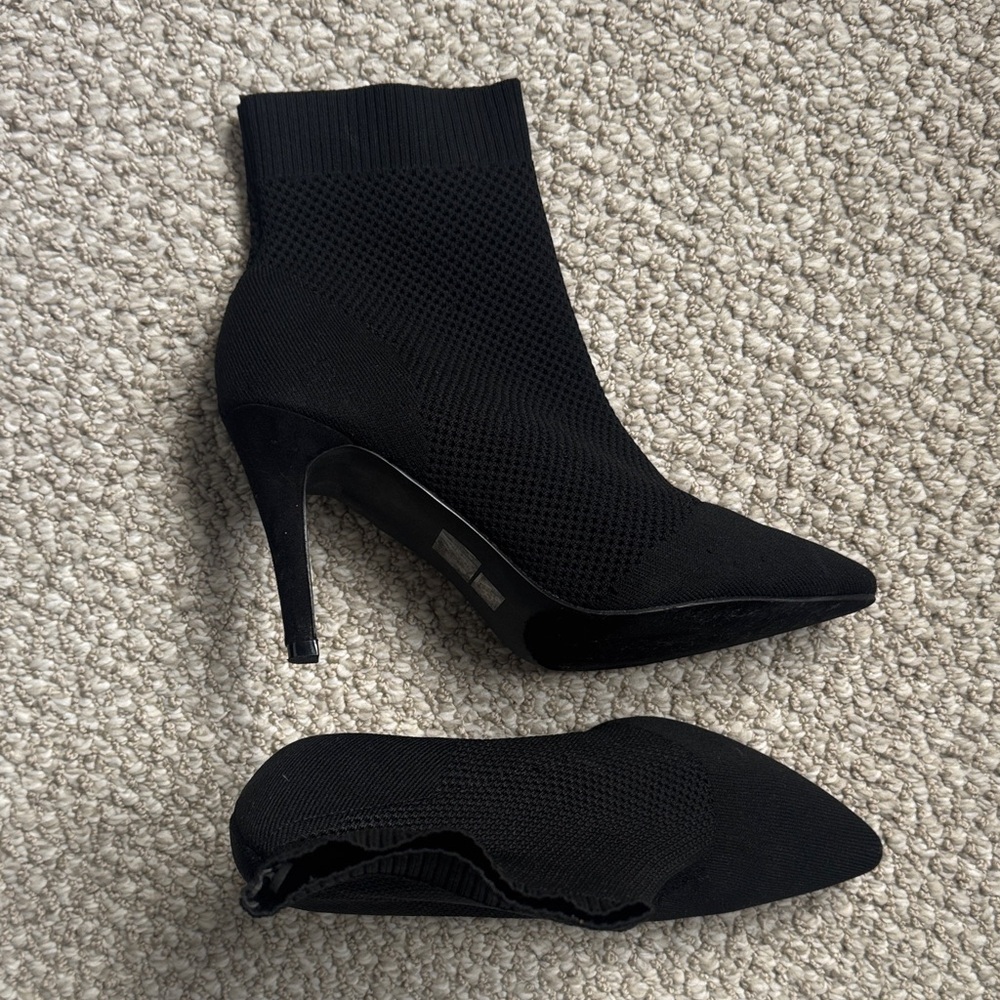 MIA Black Knit Pointed Sock Booties with Stiletto Heel